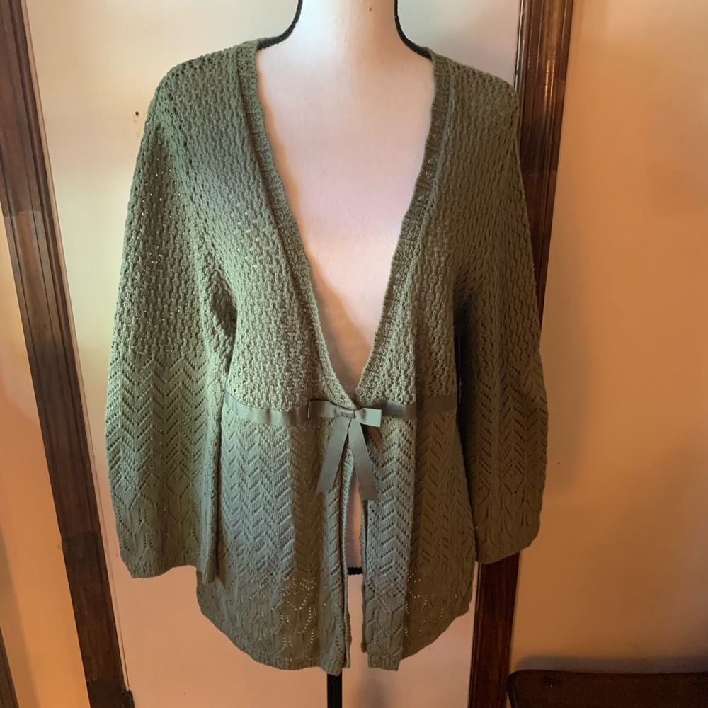 ALFRED DUNNER Cardigan Green Eyelet Sweater Large - Picture 4 of 14